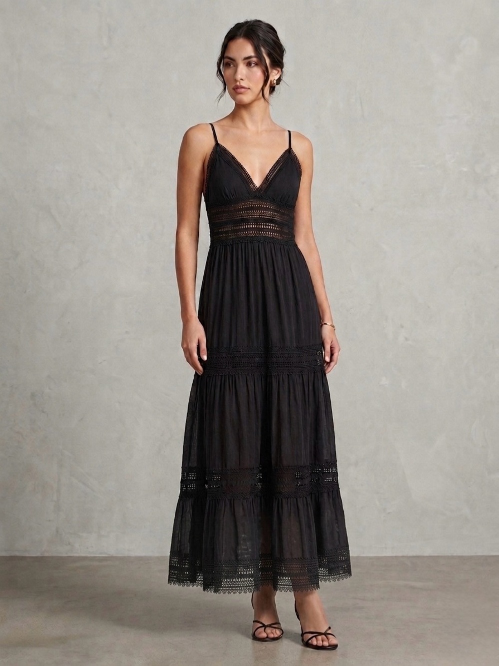 MNG - Lace-Trim Maxi Dress with Spaghetti Straps